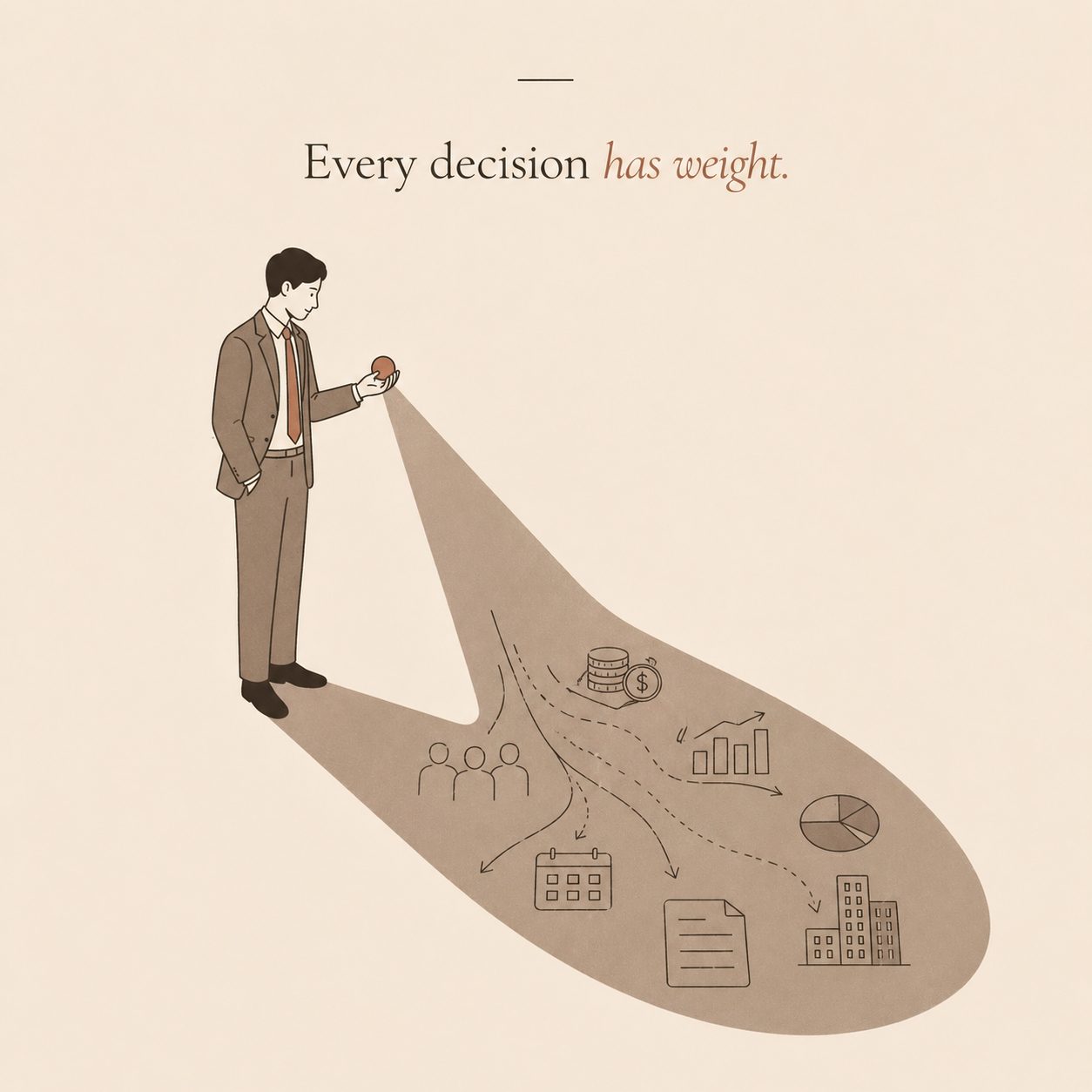 Illustration — a small decision casts a long shadow of consequences